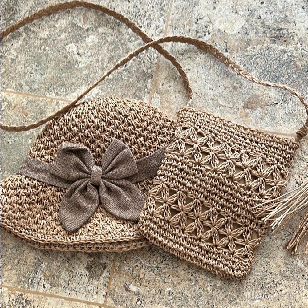 Elegant Tan Woven Bag & woven hat